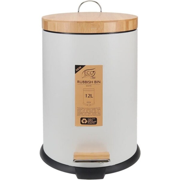 Eco Basics 12L Rubbish Bin/Trash Garbage Can Waste Container Storage Round White