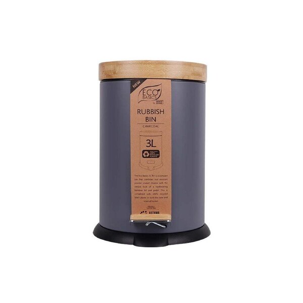 Eco Basics 3L Rubbish Bin/Trash Garbage Can Waste Container Storage Charcoal