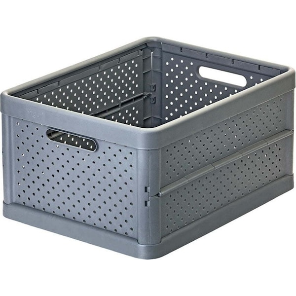 Vigar Compact 32L Plastic Foldable Crate Home Basket Storage Tray Charcoal Black