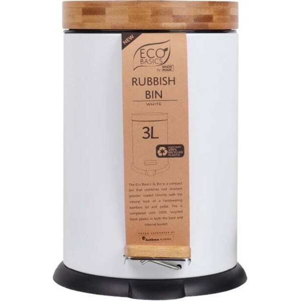 Eco Basics 3L Rubbish Bin/Trash Garbage Can Waste Container Storage Round White