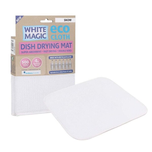 White Magic Dish/Bowl Drying Mat Kitchen Absorbent Pad Double Sided Cloth Snow