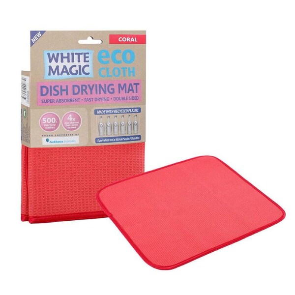 White Magic Dish/Bowl Drying Mat Kitchen Absorbent Pad Double Sided Cloth Coral