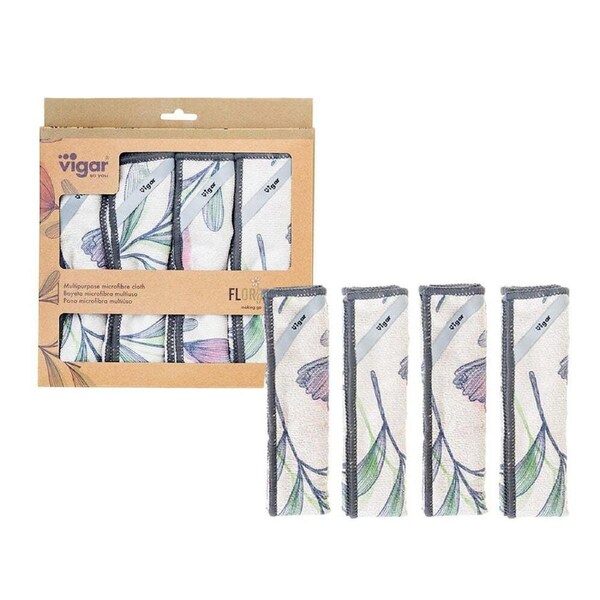 4pc Vigar Florganic Multipurpose 38x38cm Microfibre Cloth Absorbent Dish Drying