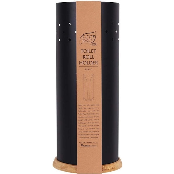 Eco Basics Stainless Steel Toilet Roll Dispenser Holder Storage Black