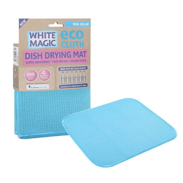 White Magic Dish/Bowl Drying Mat Kitchen Absorbent Double Sided Cloth Sea Blue
