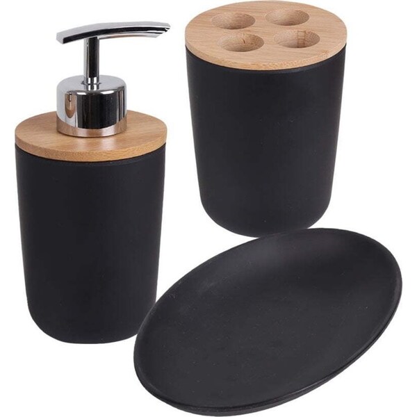 Eco Basics 3-in-1 Vanity Bathroom Set Toothbrush/Soap Holder Dispenser Tray BLK