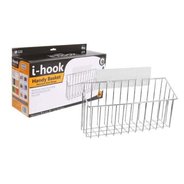 I-Hook Wall Mounted 35cm Stainless Steel Handy Suction Basket Organiser Silver