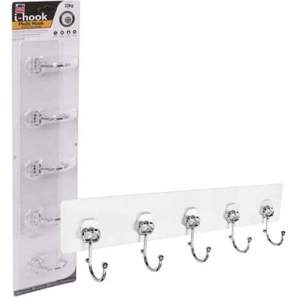 I-Hook 45cm Stainless Steel Suction Multi-Hook Wall Hanging Organiser Silver