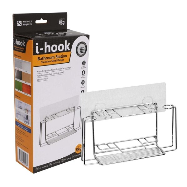 I-Hook 25cm Bathroom Station Stainless Steel Organiser Storage Holder Silver