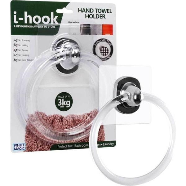 I-Hook Hand Towel Holder Wall Mounted Suction Bathroom Organiser Storage Clear