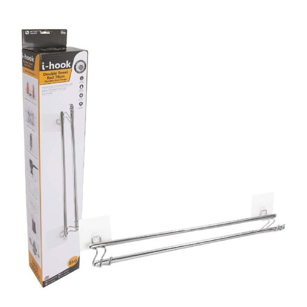 I-Hook 70cm Stainless Steel Double Towel Rail Holder Bathroom Organiser Silver