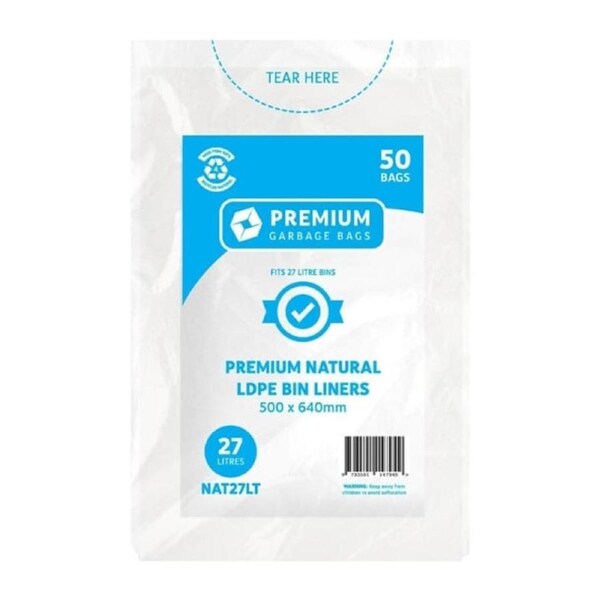 Jantex Kitchen Tidy Food Safe Garbage Bag Clear - 27Ltr (Box 50)