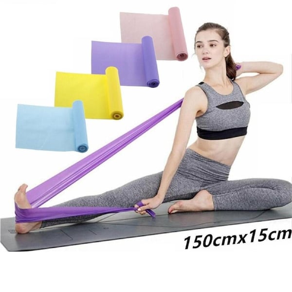 1PK Elastic Yoga Stretch Resistance Bands Exercise Fitness Band Assorted 150cm