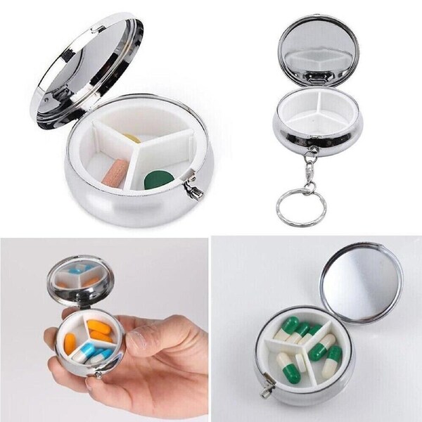 1PK Pill Container Pill Box Tablet Holder Medicine Metal Case Round