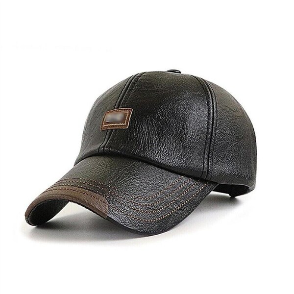 Men Hats Baseball Caps PU Leather Outing Cap Fashion Casual Adjustable - Black