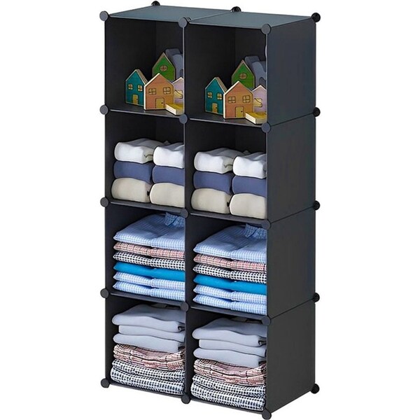 SOGA 4 Tier 8-Cube Black Portable Wardrobe Divide-Grid Modular Storage Organiser Foldable Closet