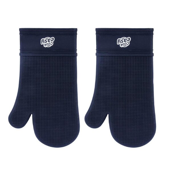 2x Cook Easy Silicone Heat Resistant Oven Mitt Kitchen Cooking/Baking Gloves BLK