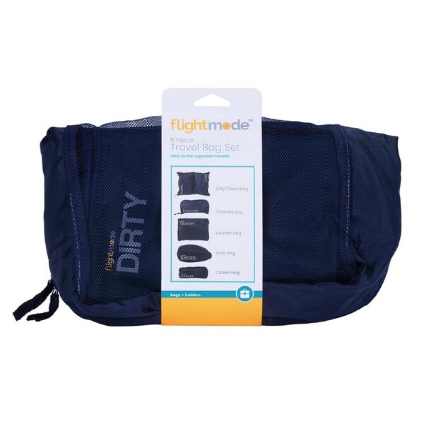 5pc Flightmode Polyester 31cm/31cm/32cm/50cm/26cm Travel Storage Bag Set Black