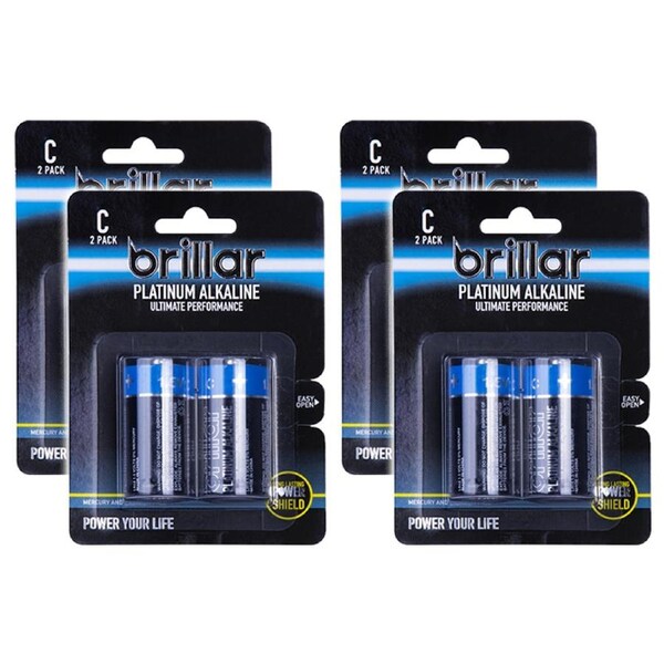 8x Brillar C LR14 1.5v Mercury & Cadmium Free Platinum Alkaline Batteries Blue