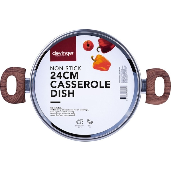 Clevinger 24cm Forged Aluminium w/Lid 4 Layer Round Non-Stick Casserole Black