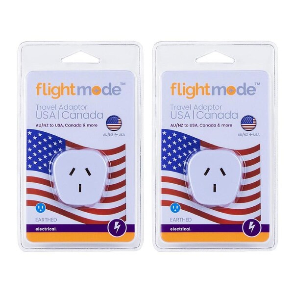 2x Flightmode Outbound Travel US & Canada 3-Pin Style Plug/Adapter 10A Type B