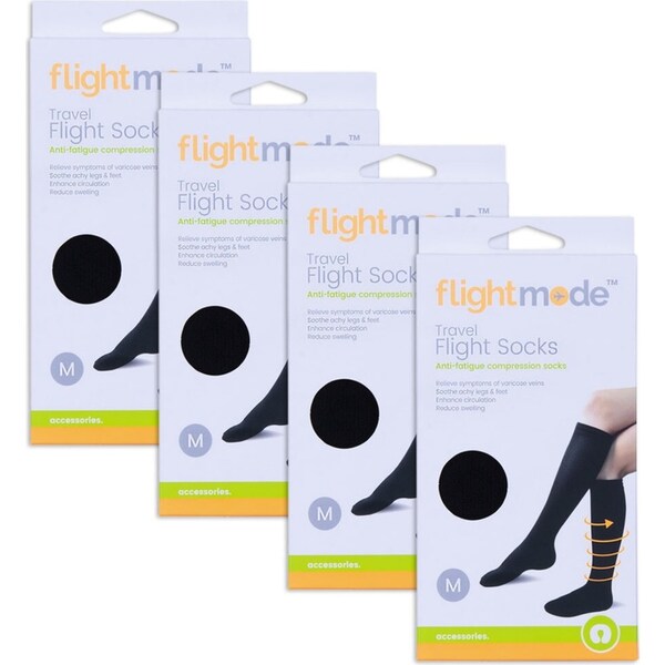 4x Flightmode BLK Flight Socks M Unisex 10-12.5cm Anti-Swelling