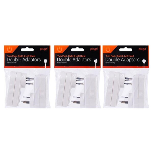 3x Plugd Twin Pack 240v 10amp 2400w Max Double Adaptors Outlet Splitter