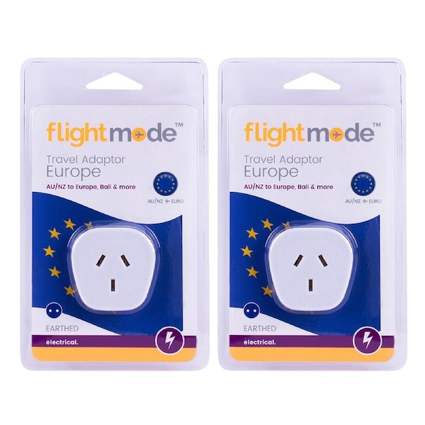 2x Flightmode Outbound Europe Type C 10A Adapter EU/Bali 2-Pin Style Plug