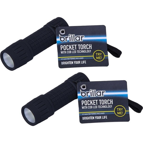 2x Brillar LED Rubber Battery Operated Camping/Hiking Pocket Torch Assorted