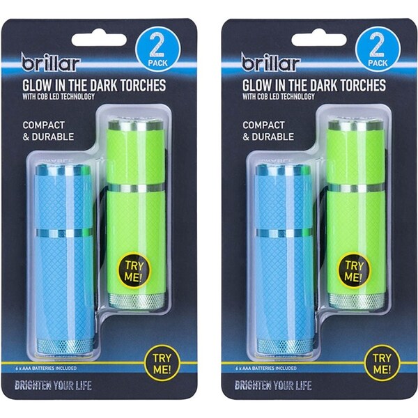 4x Brillar LED Glow-In-The-Dark Battery Operated Camping/Hiking Pocket Torch