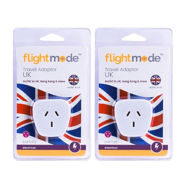 2x Flightmode Outbound Type G 3-Pin Style Plug Hong Kong/UK 10A Adapter