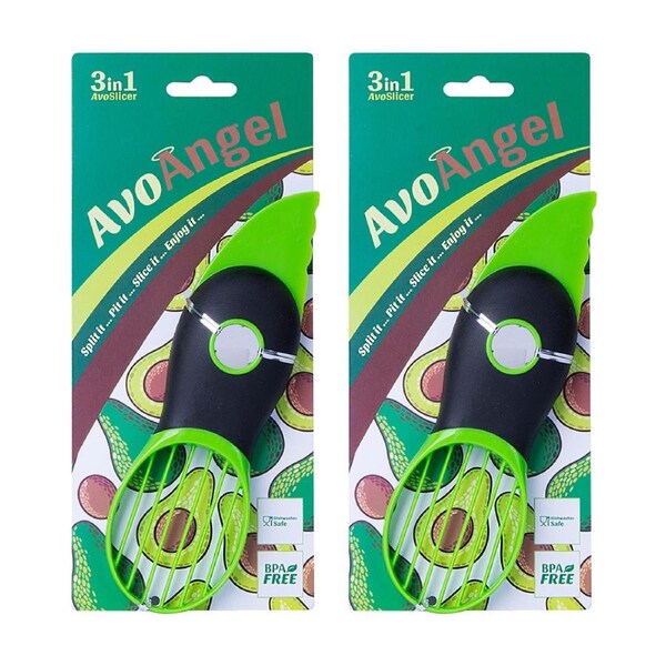 2x Avo Angel ABS Split & Slice Tool Dishwasher Safe BPA Free Avocado Peeler GRN