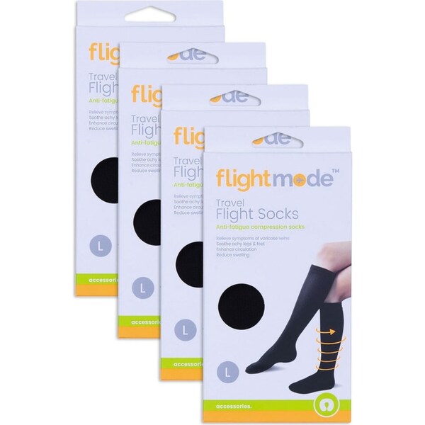 4x Flightmode BLK Flight Socks L Unisex 10-12.5cm Anti-Swelling