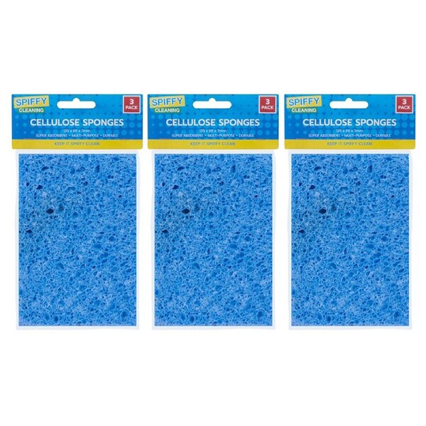 9x Spiffy Cleaning 13.5x9.5cm Cellulose Sponges Dirt Scrubber Kitchen Cleaning