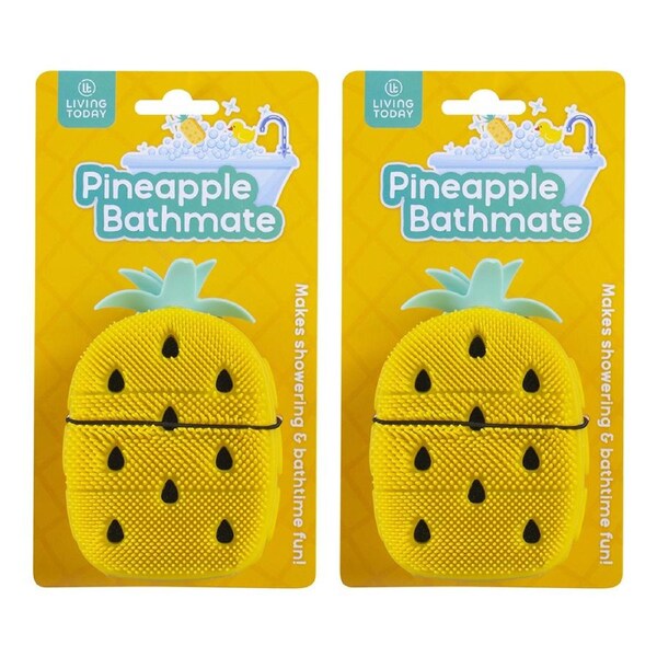 2x Living Today Silicon Bristles w/Sponge Insert Pineapple Bathmate Scrub Yellow