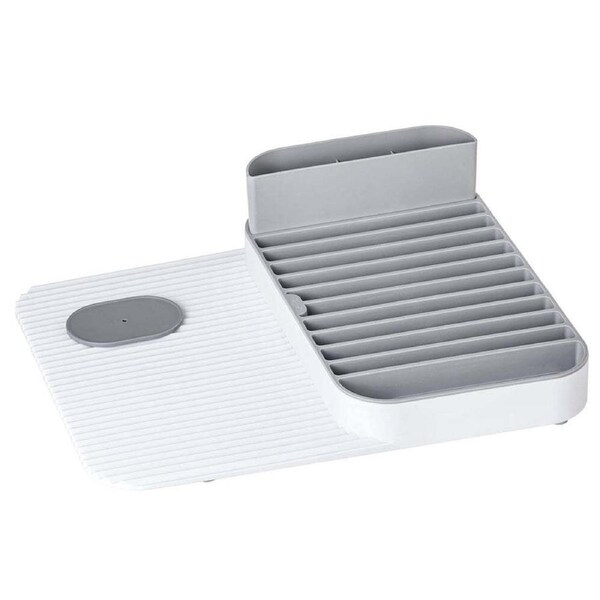 Vigar Rengo Dish Drying Rack & Cutlery Bucket Drainer Set Storage White/Grey
