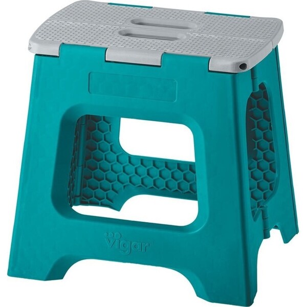 Vigar Compact Foldable 32cm Plastic Step Stool Outdoor/Kitchen Chair Turquoise