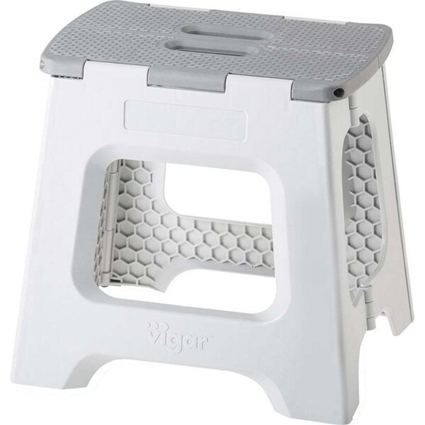 Vigar Compact Foldable 32cm Plastic Step Stool Outdoor/Kitchen Bath Chair Grey
