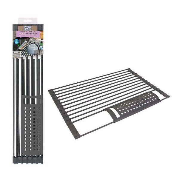 White Magic Over-The-Sink Dish Drying Rack & Cutlery Drainer Holder/Storage Grey