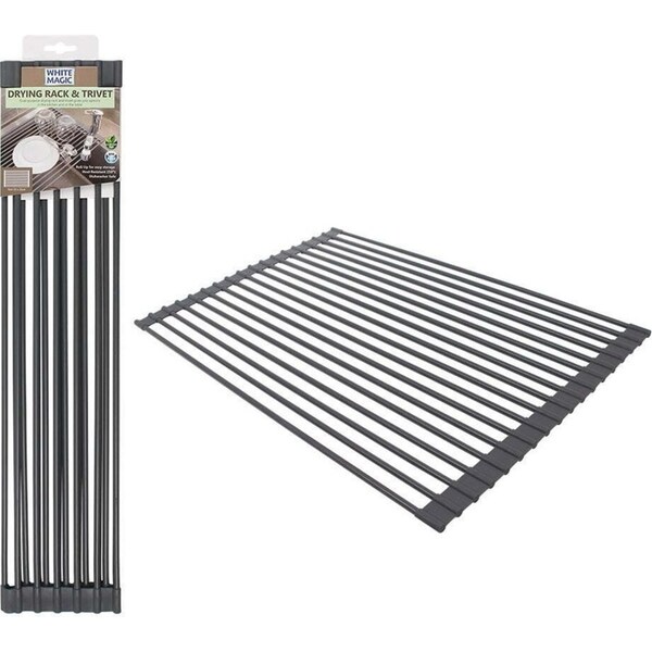 White Magic 52cm Sink Organiser Dish Drying Rack/Trivet Table Protector Grey