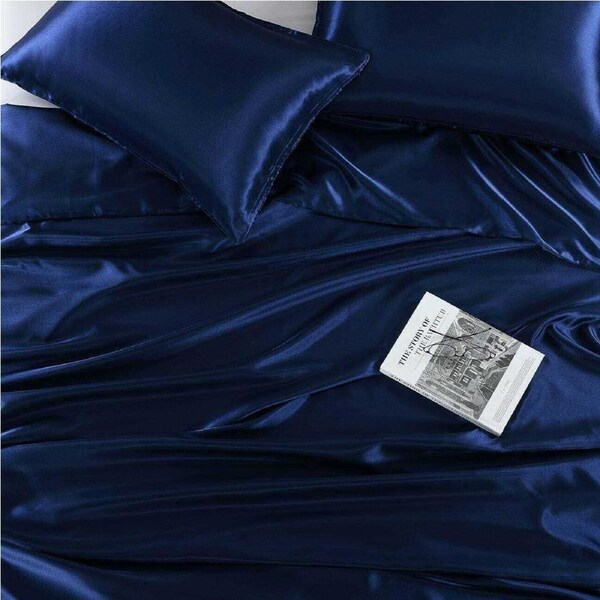 Satin Sheet Set King Bed Navy