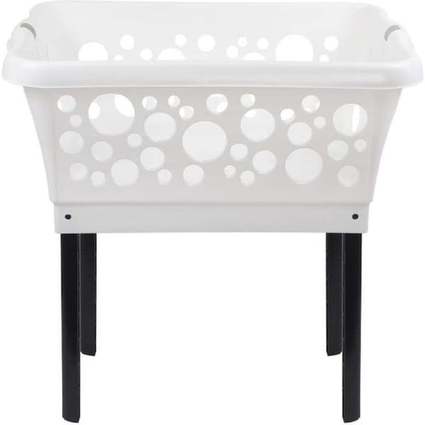 White Magic Plastic 50L Laundry Basket Clothes Standing Organiser Bin w/ Legs