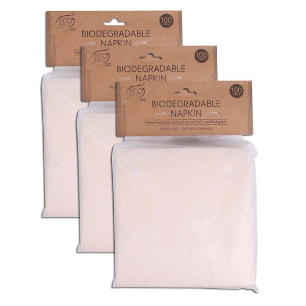 3x 100PK Eco Basics 24cm Biodegradable 2Ply Napkin Table Eco-Friendly Serviettes