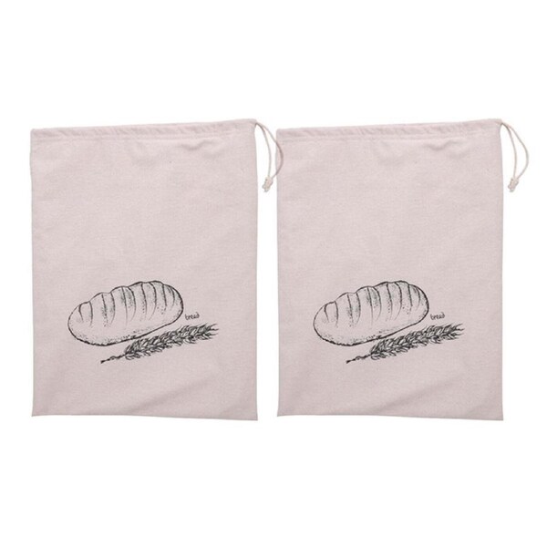 2x Eco Basics 45cm Bread Bag Storage Breathable Fabric Washable Pouch w/ Closure