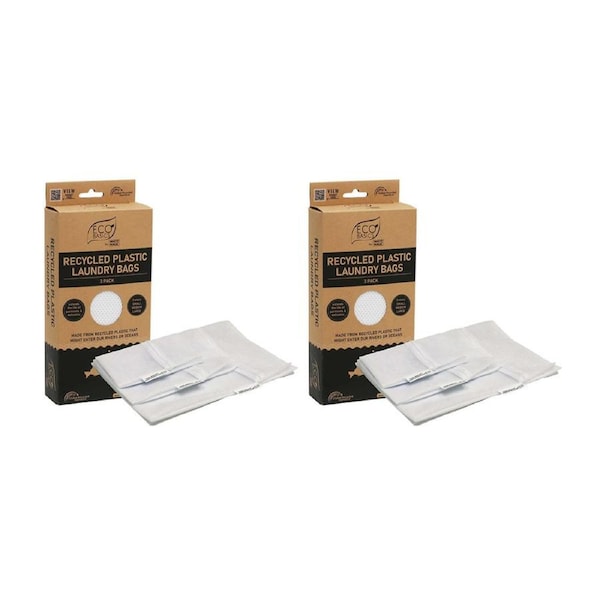 2x Eco Basics Recycled Plastic Zippered Laundry Wash Bags Clothes Cleaning Pouch