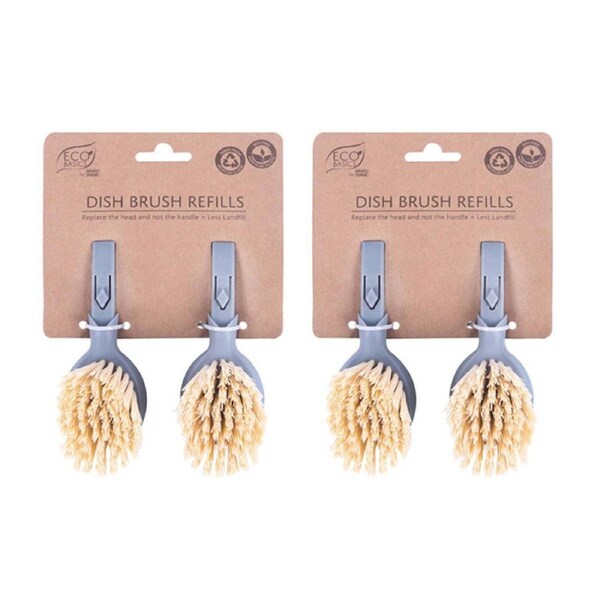 2x Eco Basics 11.5cm Coconut Dish Brush Refills Kitchen Cleaning Nylon Bristle