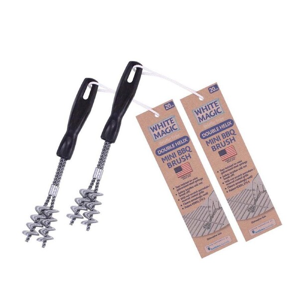 2x White Magic Mini 20cm Cleaning Barbecue Grill Brush Double Helix Cleaner BLK