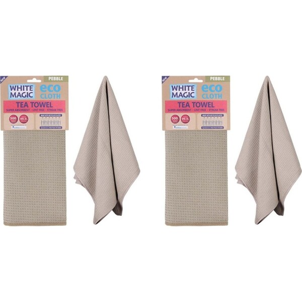 2x White Magic Reusable 70x50cm Tea Towel Absorbent Cleaning/Drying Cloth Pebble