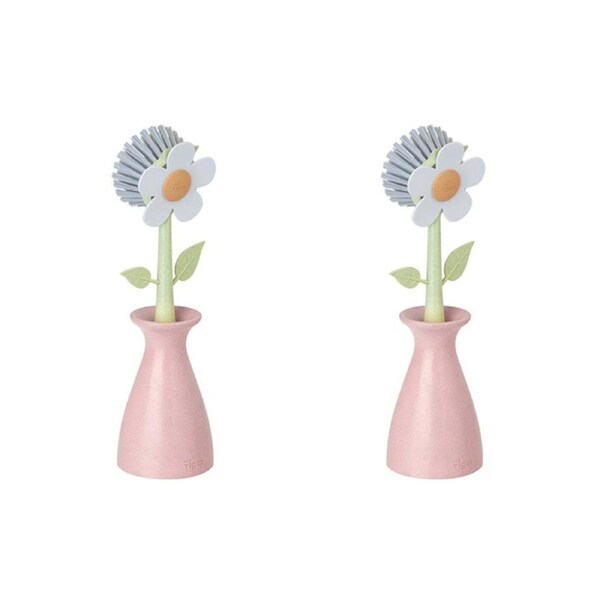 2x Vigar 25cm Florganic Dish Brush w/ Vase Residue Remover Cleaning Tool Pink