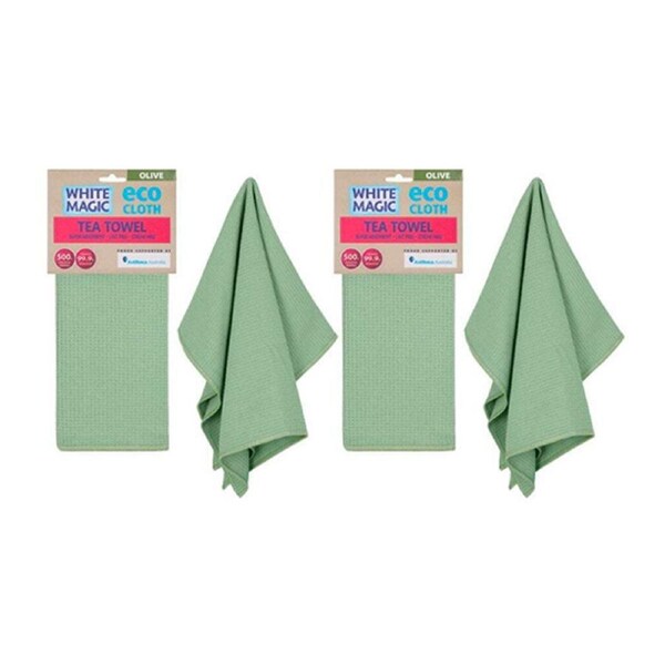 2x White Magic Reusable 70x50cm Tea Towel Absorbent Cleaning/Drying Cloth Olive